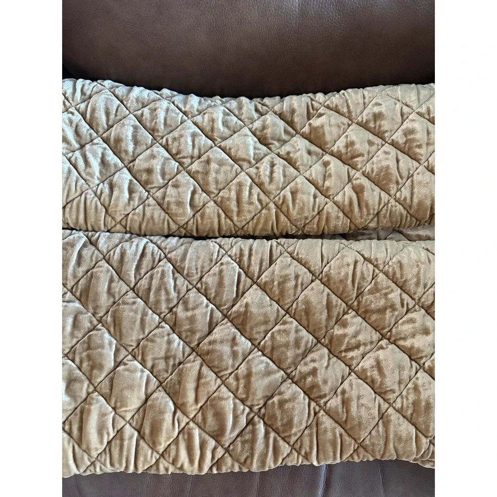 2 Pottery Barn Golden Brown Viscose Velvet King Pillow Shams